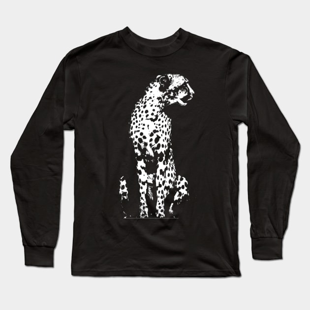 Cheetah Cat Vintage Style Black and White Animal Design Long Sleeve T-Shirt by joannejgg